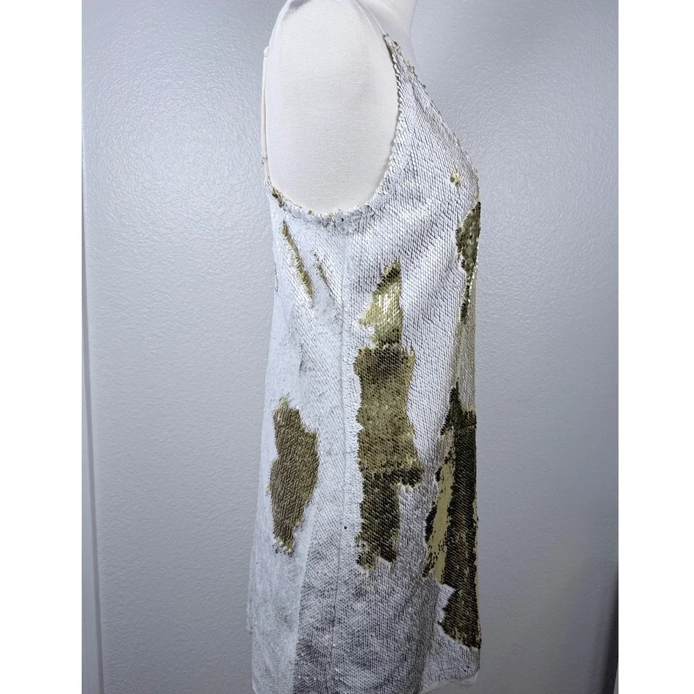 Intimately Free People Seeing Double Reverse Sequin Slip Mini Dress Gold Whit LG